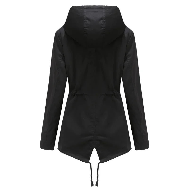 Effortless Anorak Rain Jacket for Women with Hooded Long Sleeve Drawstring Waist Casual Style