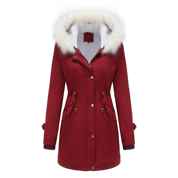 Cozy Faux Fur Trim Parka Jacket for Women with Hooded Long Sleeve Drawstring Waist Relaxed Style