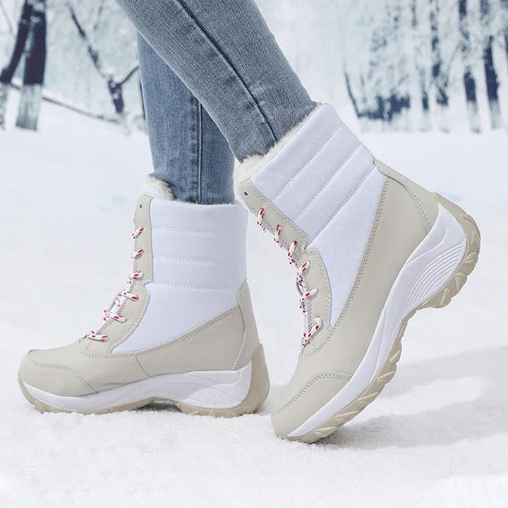 Cozy Women's Snow Boots with Faux Fur Trim Lace Up Waterproof Ankle Style