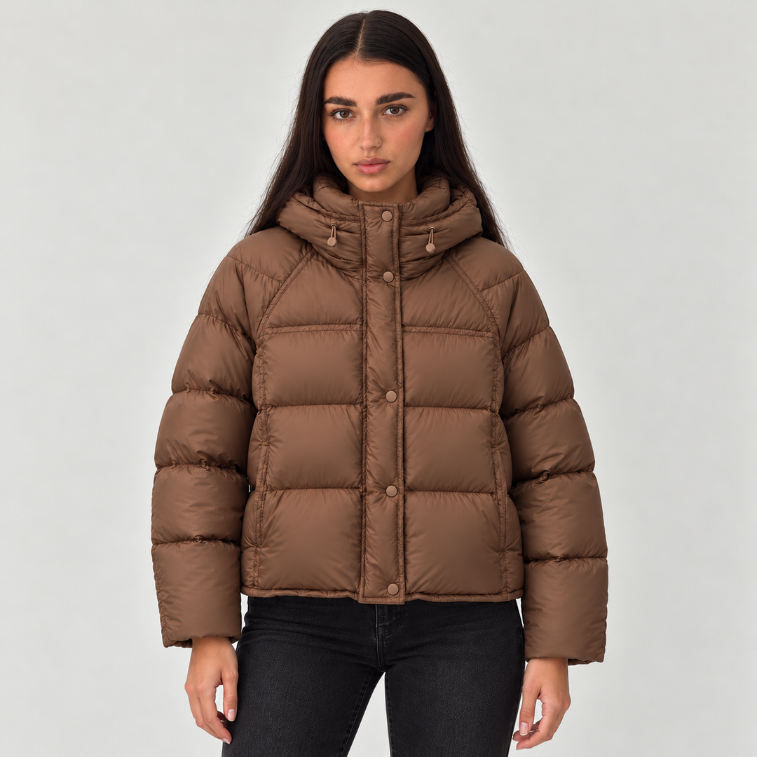 Women's Padded High Neck Puffer Jacket with Hood