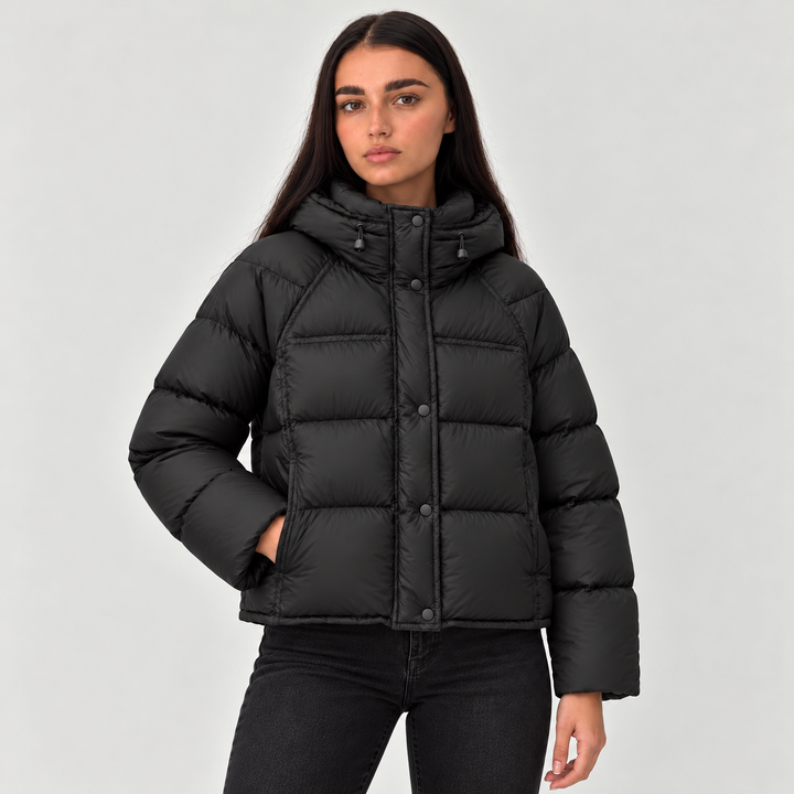 Women's Padded High Neck Puffer Jacket with Hood