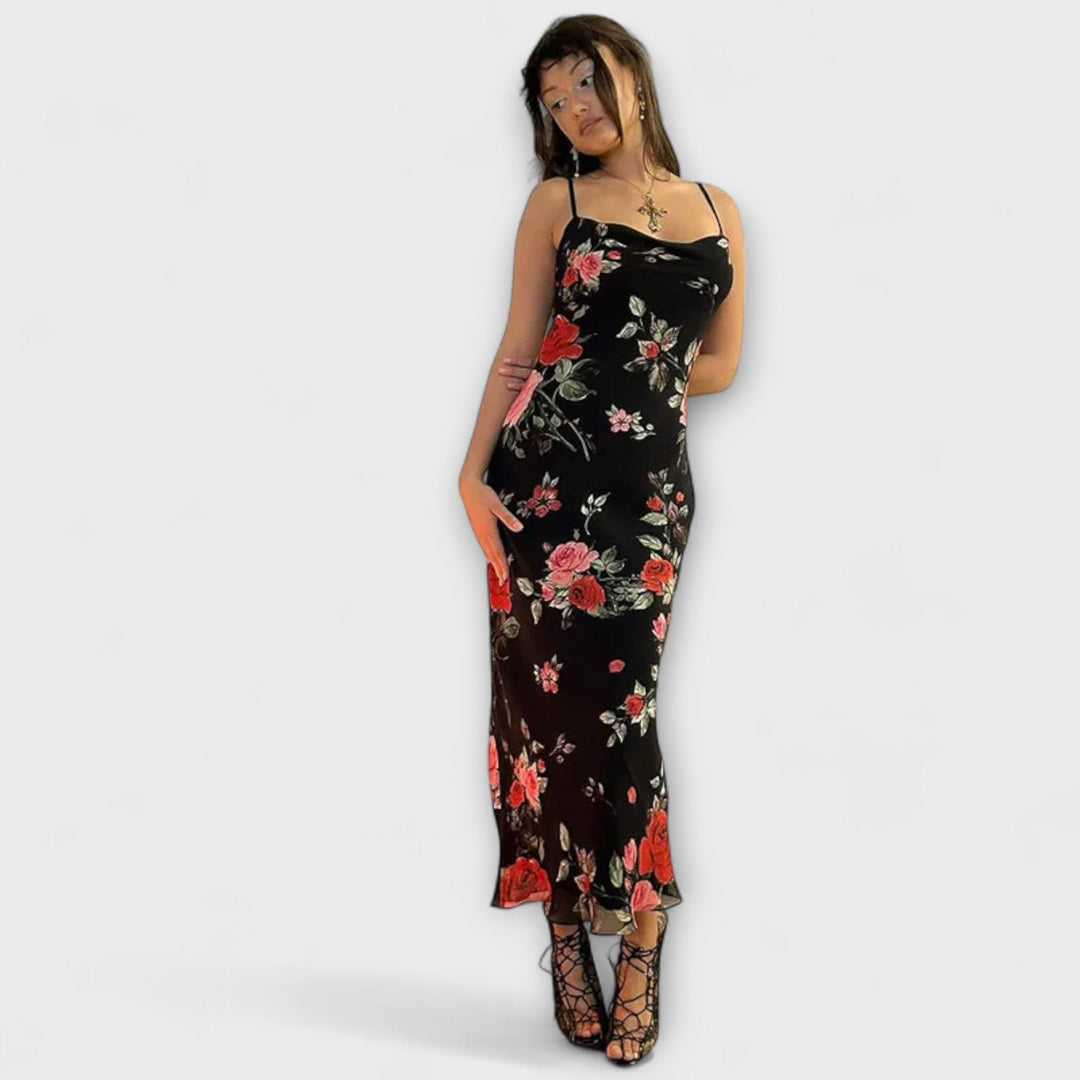 Robe moulante à fines bretelles à motif floral