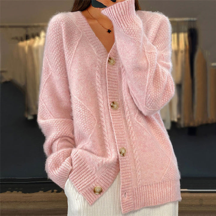 Comfortable Cable Knit Cardigan for Women with V Neck Long Sleeve Button Front Oversized Relaxed Style