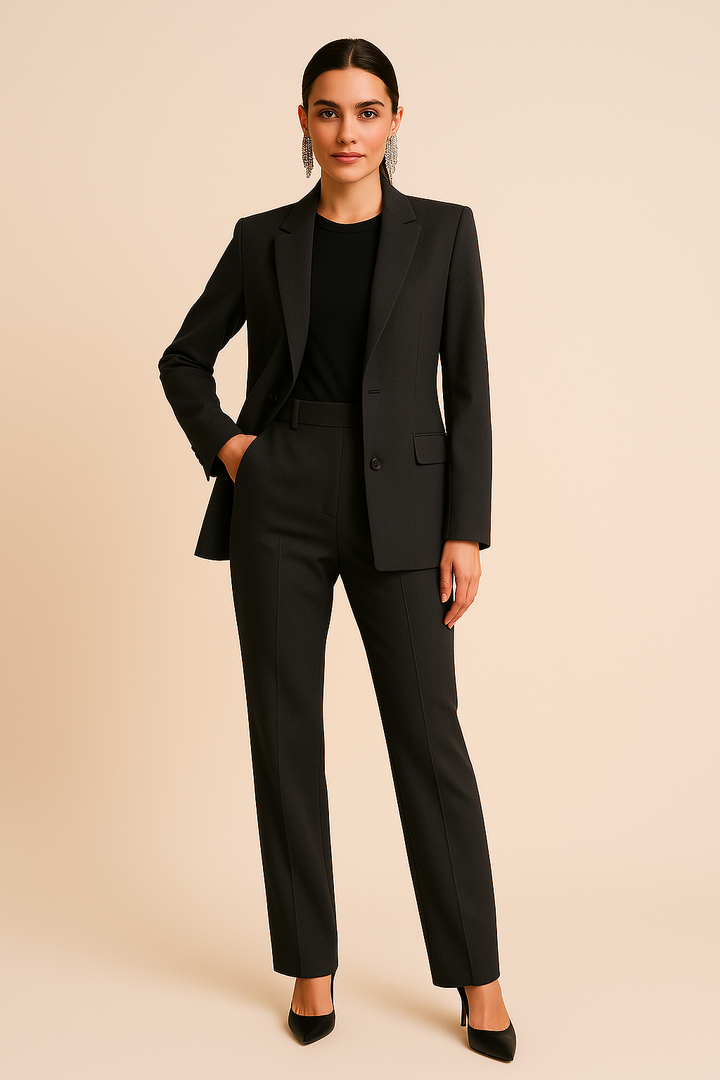 Elegant Blazer Pants Suit Set for Women with Tailored Notch Lapel Two Piece