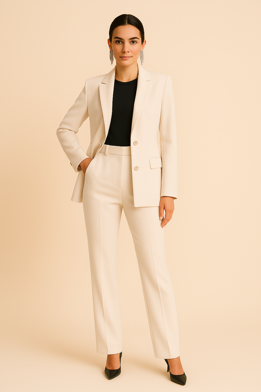 Elegant Blazer Pants Suit Set for Women with Tailored Notch Lapel Two Piece