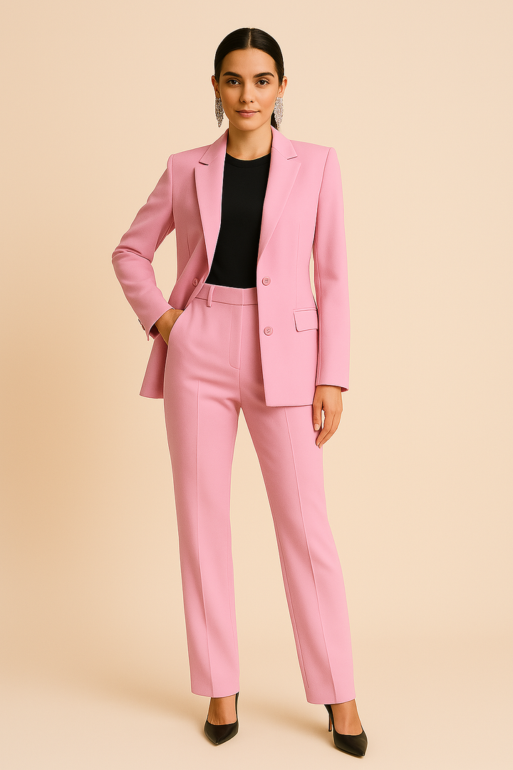 Elegant Blazer Pants Suit Set for Women with Tailored Notch Lapel Two Piece