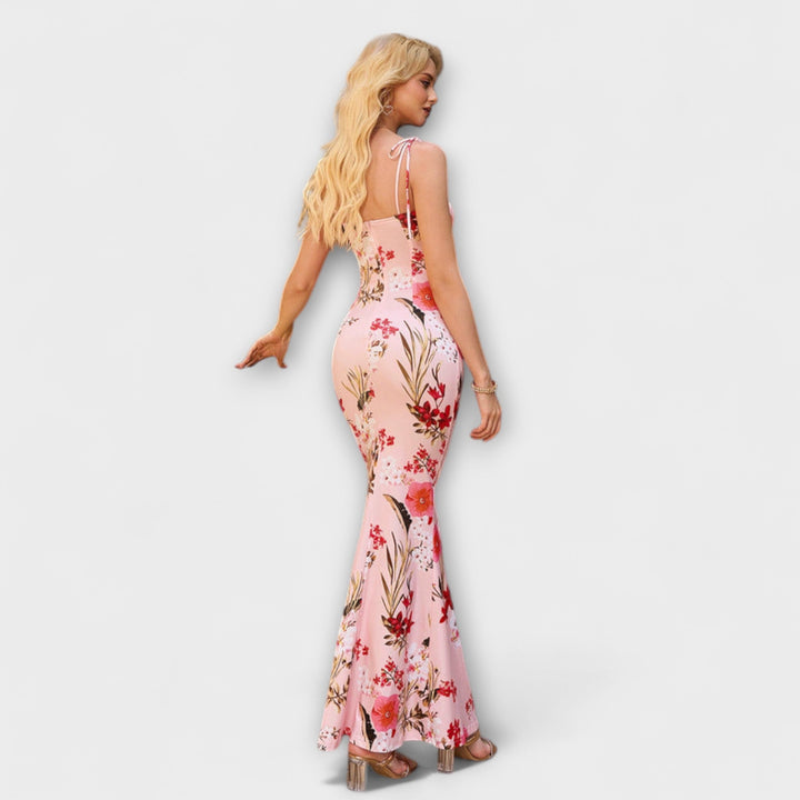 Thalia - Abito da ballo con stampa floreale e spalline annodate