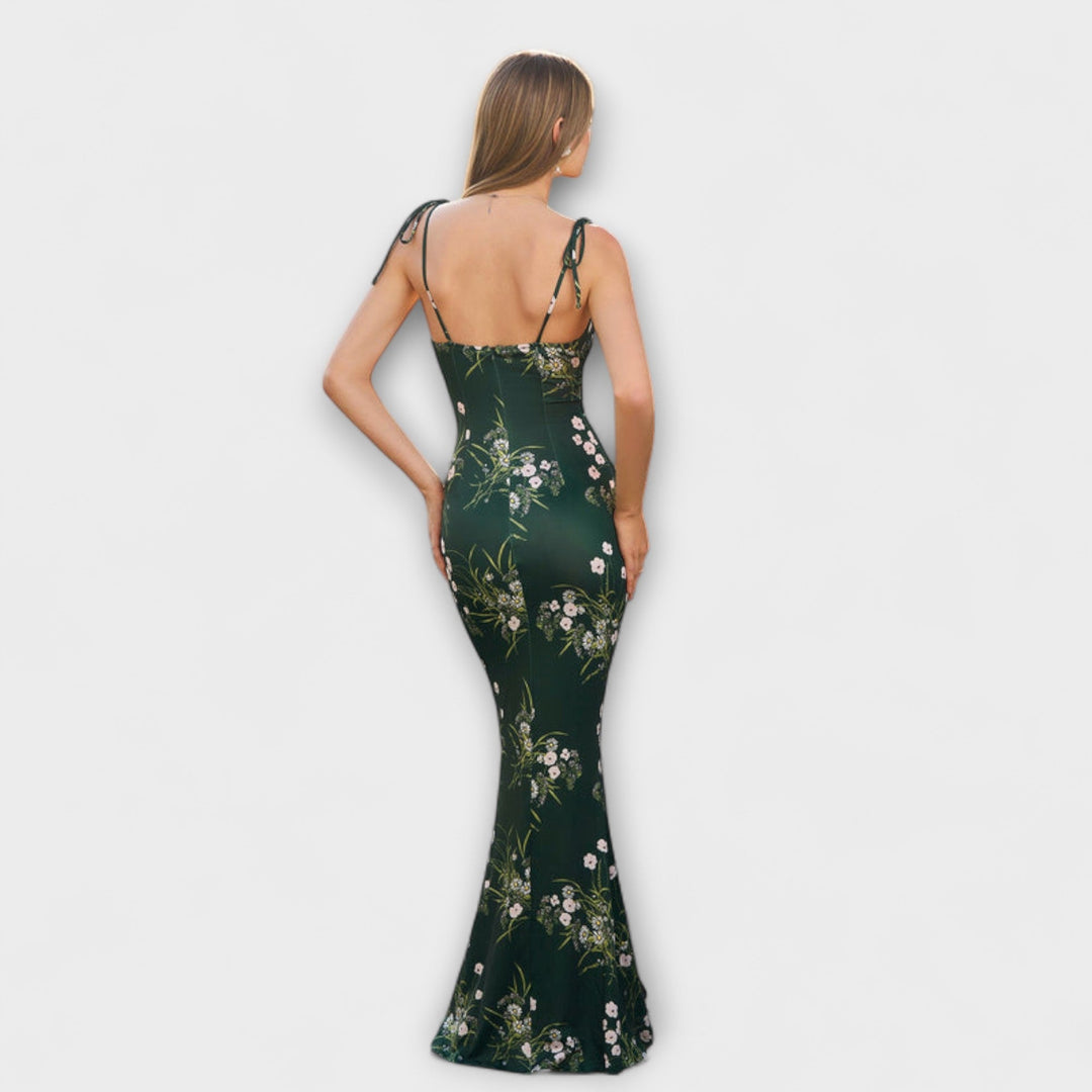 Thalia - Abito da ballo con stampa floreale e spalline annodate