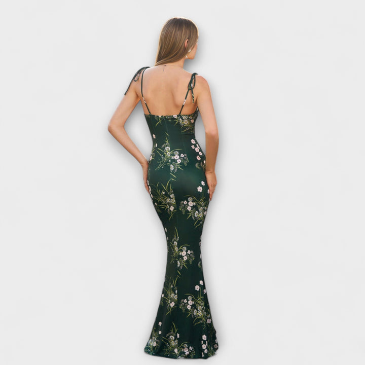 Thalia - Abito da ballo con stampa floreale e spalline annodate