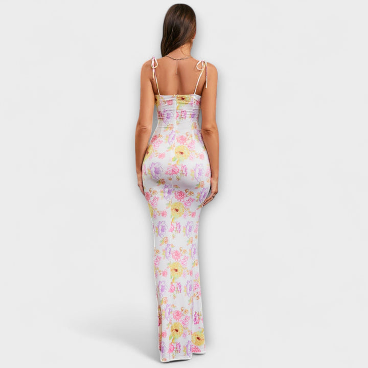 Thalia - Abito da ballo con stampa floreale e spalline annodate
