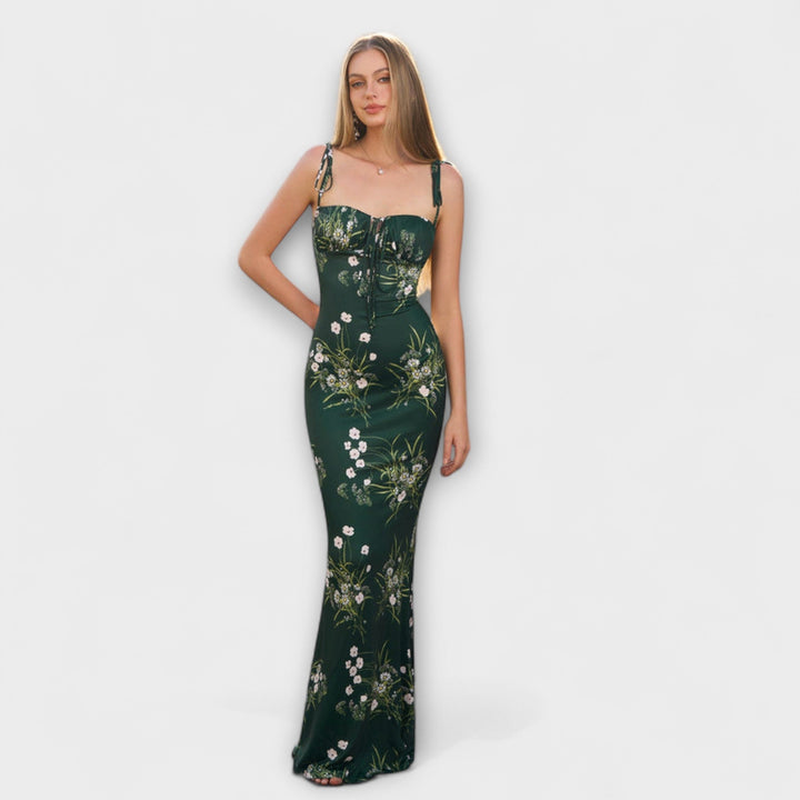 Thalia - Abito da ballo con stampa floreale e spalline annodate