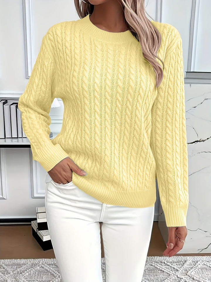 Comfortable Cable Knit Sweater for Women with Crew Neck Long Sleeve Relaxed Oversized Style