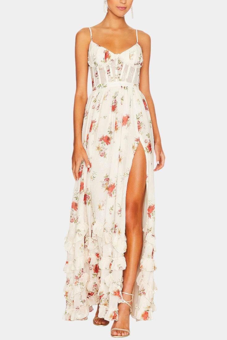 Luna Maxi Corset Dress con Fantasia Floreale