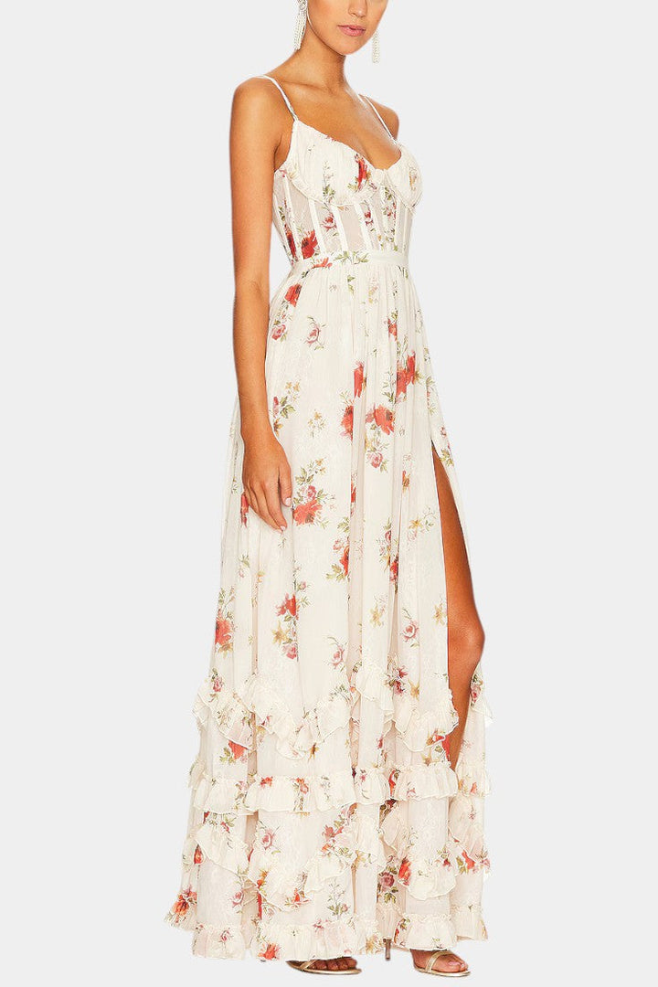 Luna Maxi Corset Dress con Fantasia Floreale