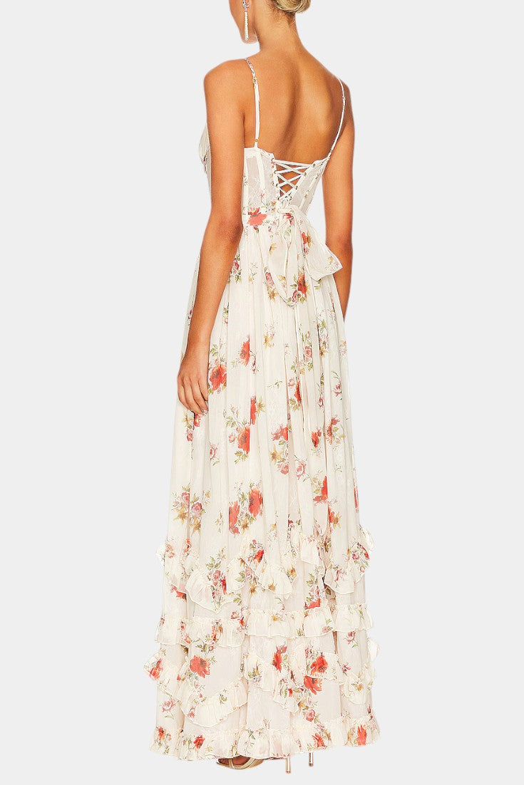 Luna Maxi Corset Dress con Fantasia Floreale