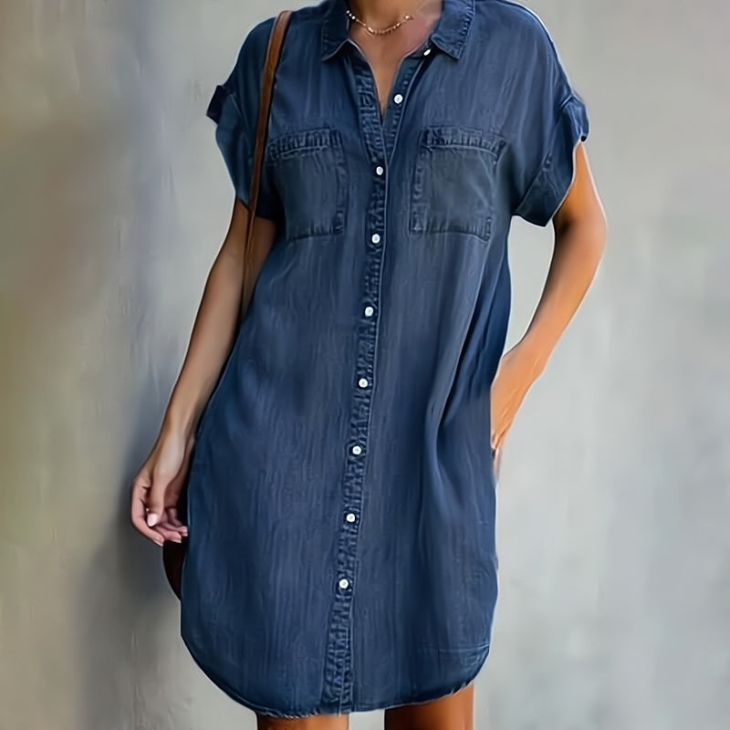 Abito a camicia con bottoni | Vestito di jeans classico da donna