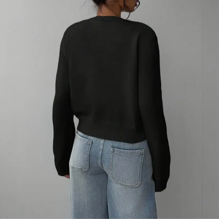 Comfortable Cropped Cardigan for Women with Crew Neck Long Sleeve Button Front Ribbed Knit Style