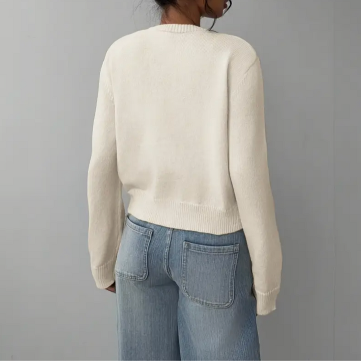 Comfortable Cropped Cardigan for Women with Crew Neck Long Sleeve Button Front Ribbed Knit Style