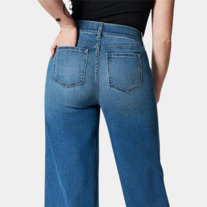 Effortless Wide Leg Jeans for Women with High Waist Button Fly Seam Detail Relaxed Style