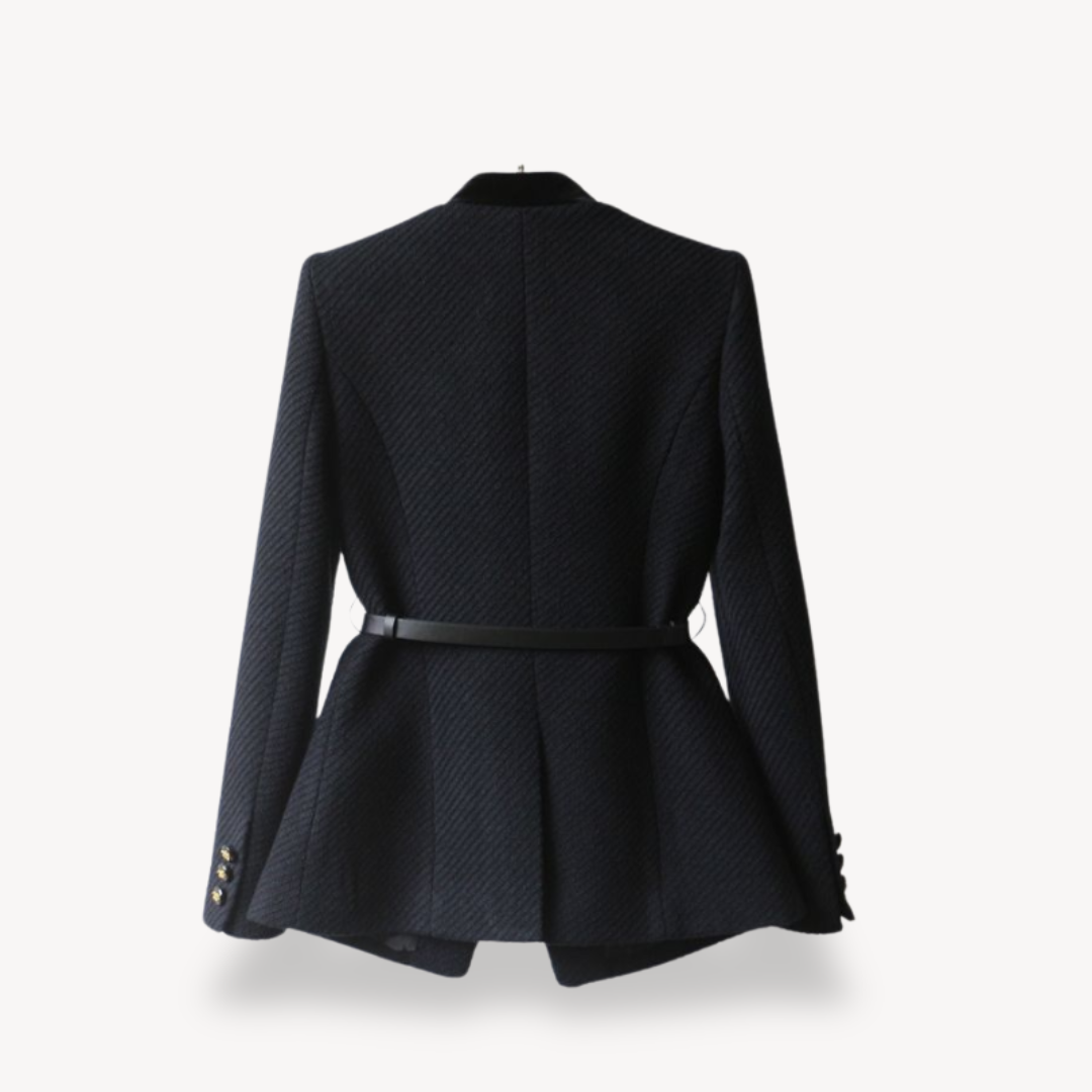Elegant Peplum Blazer for Women with Long Sleeve Belted Button Front