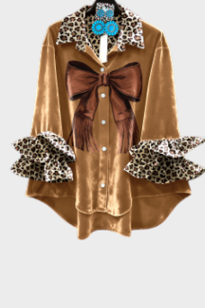Hella | Blusa in velluto con balze leopardate stile retrò