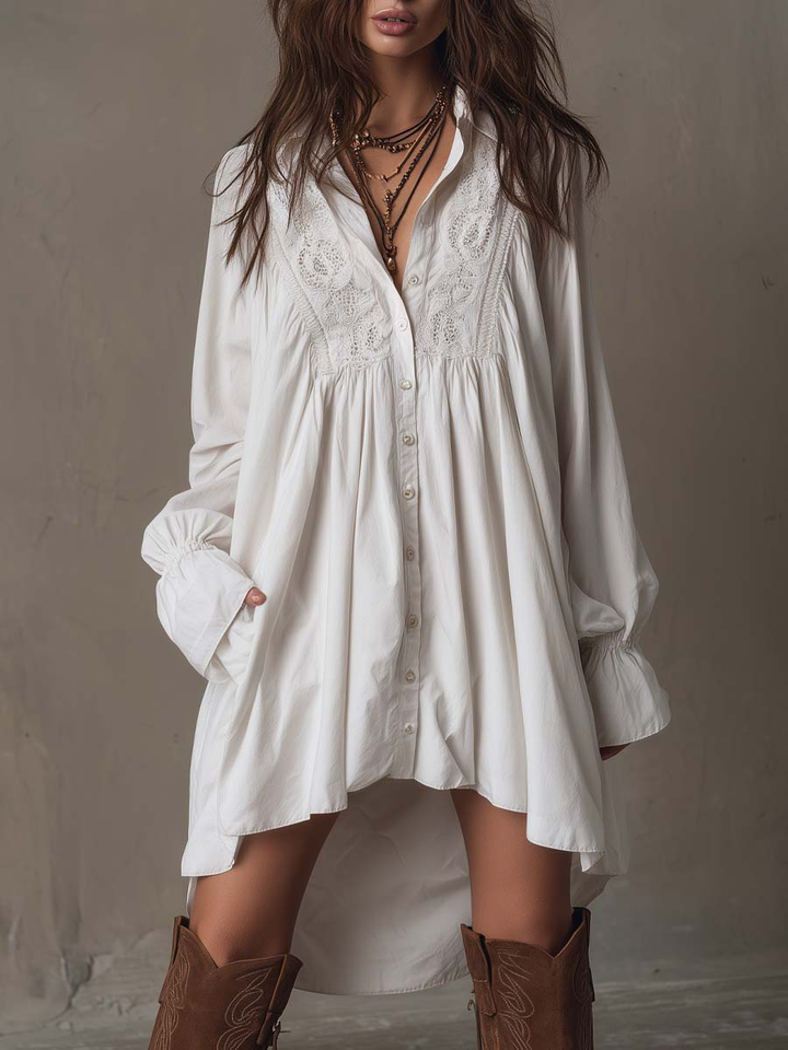 Helen | Abito midi in pizzo bianco tropicale
