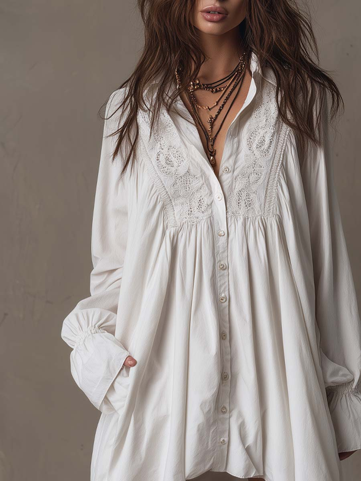 Helen | Abito midi in pizzo bianco tropicale
