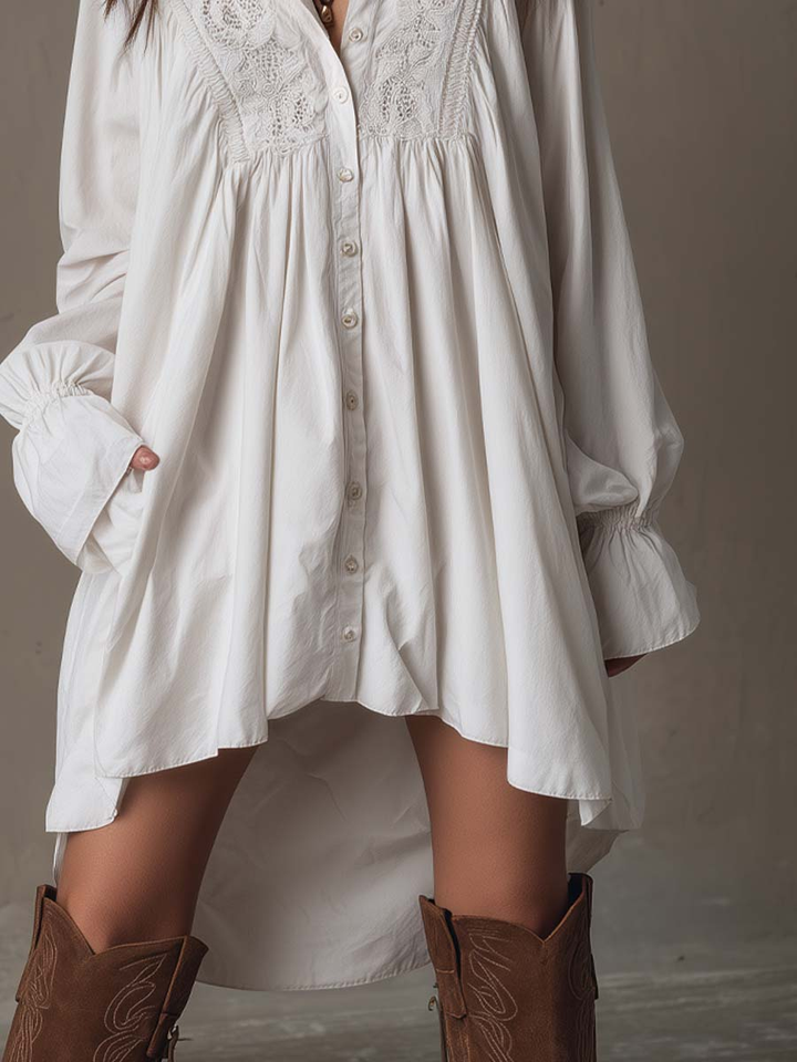 Helen | Abito midi in pizzo bianco tropicale