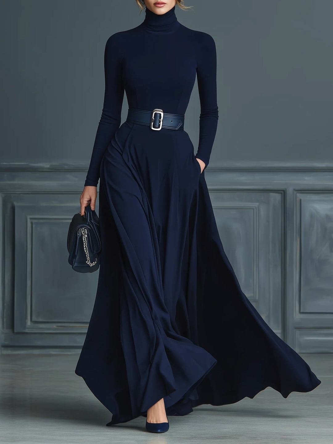 Elora™ | Elegant maxi dress with high neck