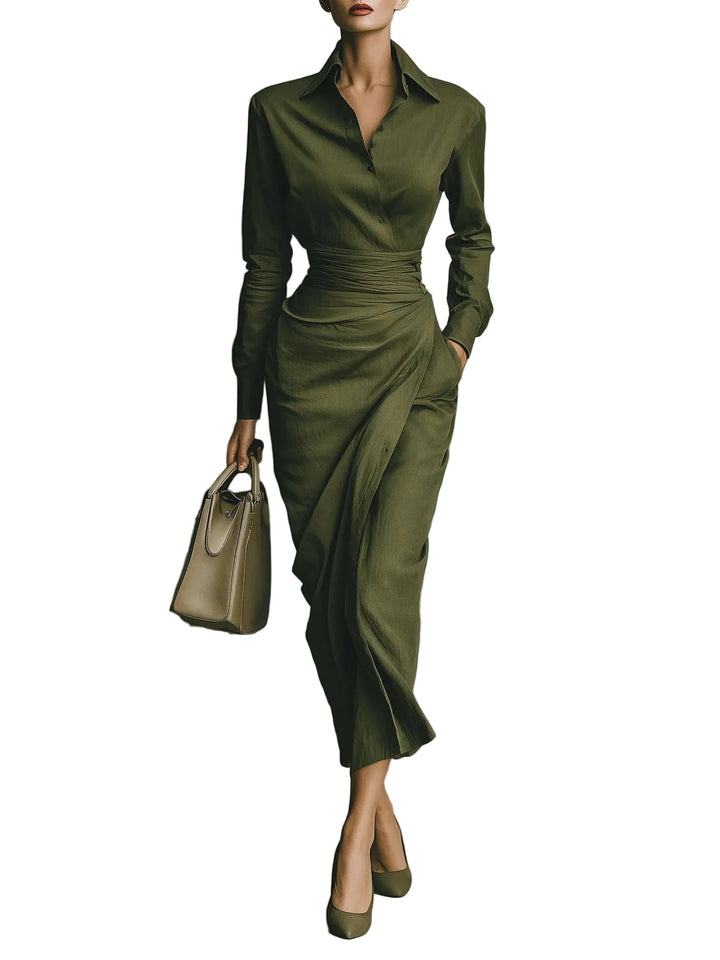 Cassie - Abito lungo in misto cotone verde militare