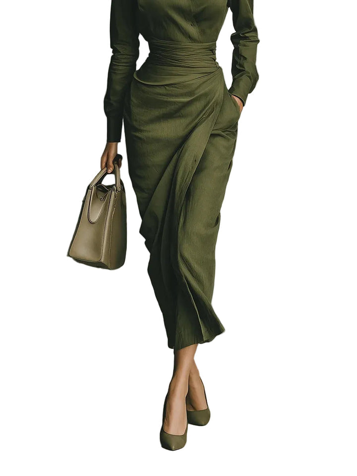 Cassie - Abito lungo in misto cotone verde militare