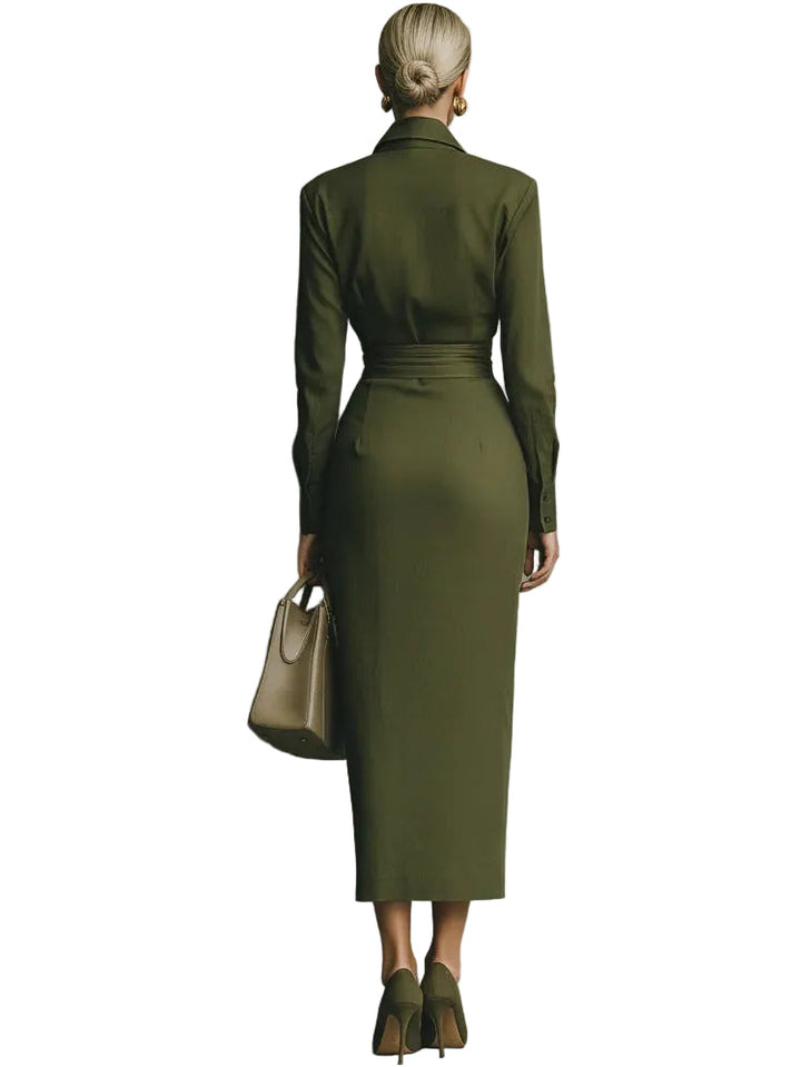 Cassie - Abito lungo in misto cotone verde militare