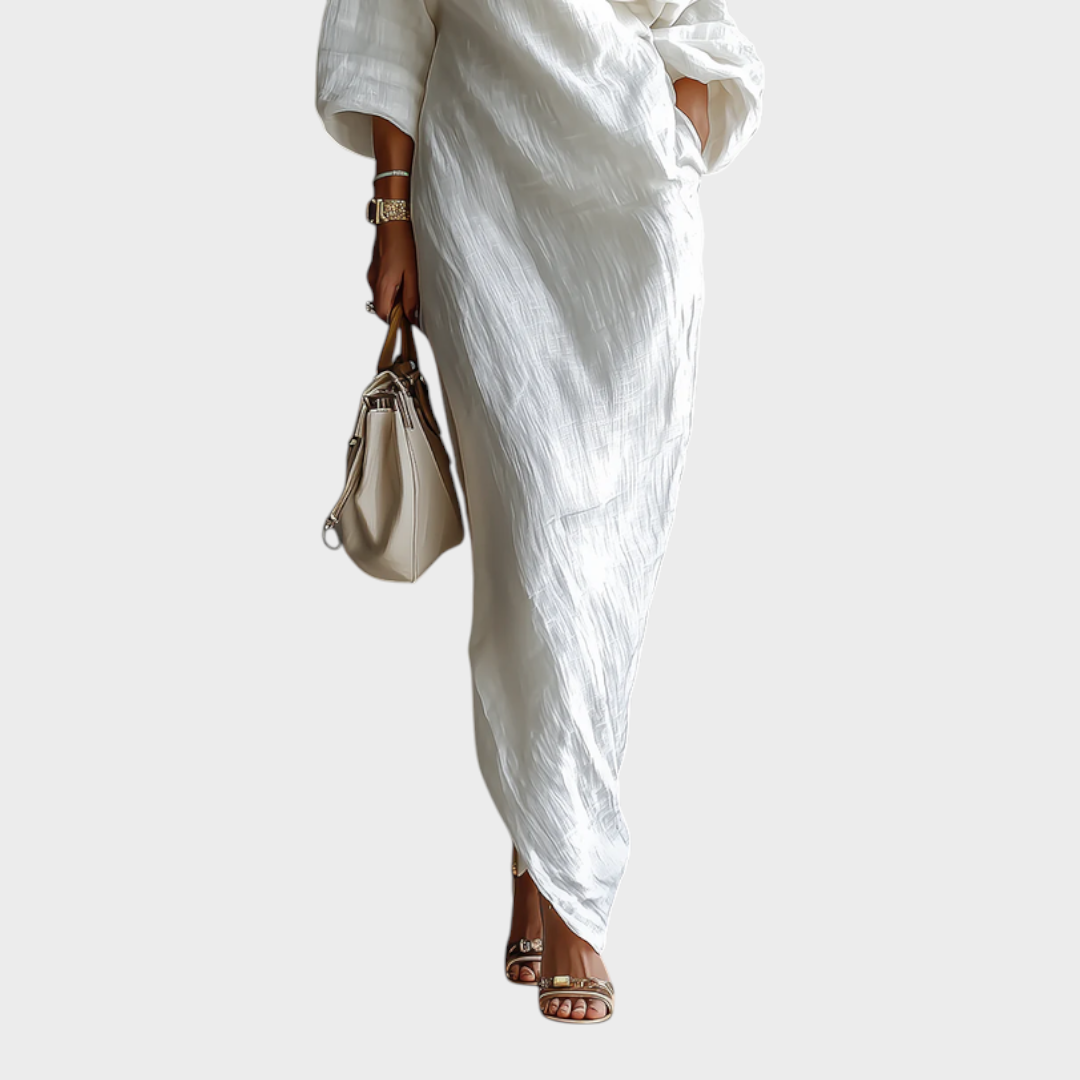 Ambra | Abito lungo bianco monospalla