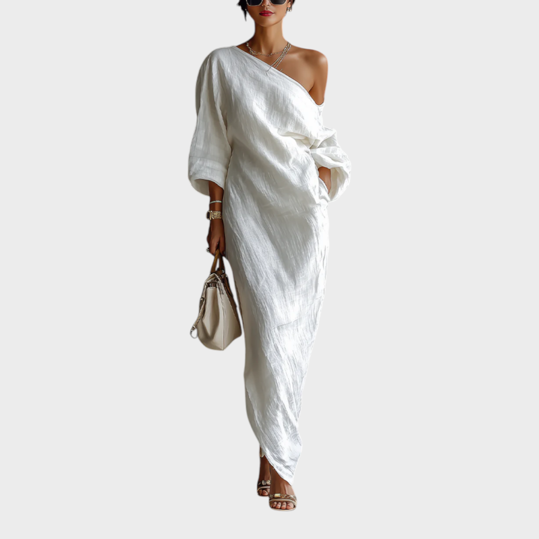 Ambra | Abito lungo bianco monospalla