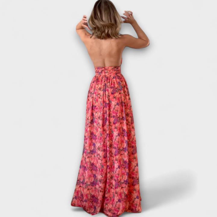 Nortrud - Vestito lungo senza schienale con motivo floreale