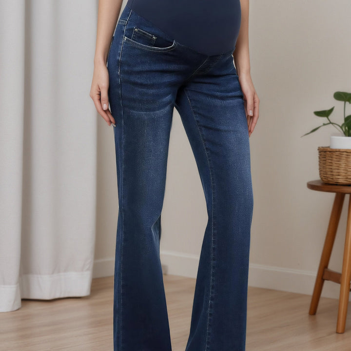 Effortless Denim Maternity Jeans for Women with Belly Panel Flare Leg Stretch Casual Style