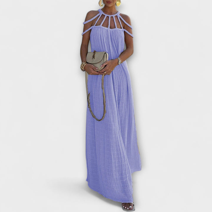 Briar - Maxi Abito Chic in Misto Lino con Spalline Drappeggiate