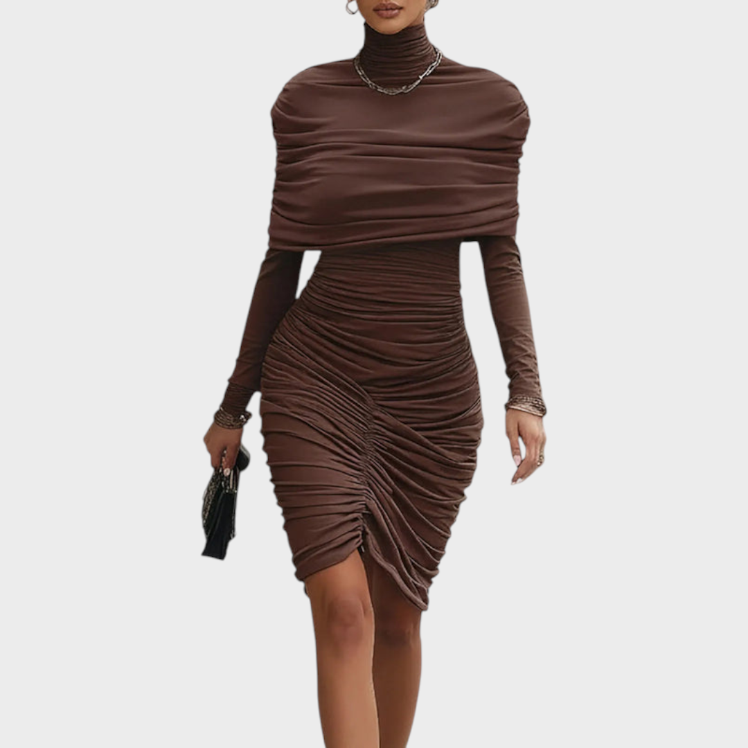 Bisous | Robe marron élégante avec manches et manches longues