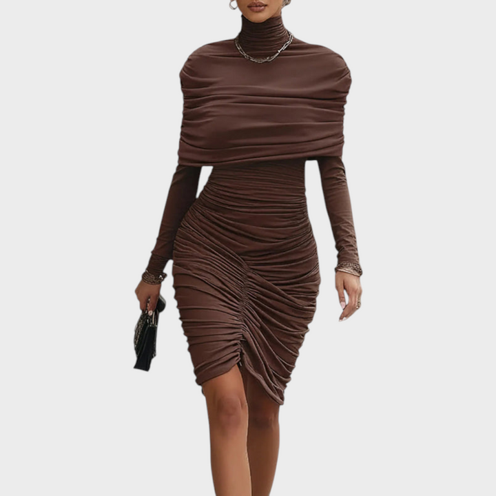 Bisous | Robe marron élégante avec manches et manches longues
