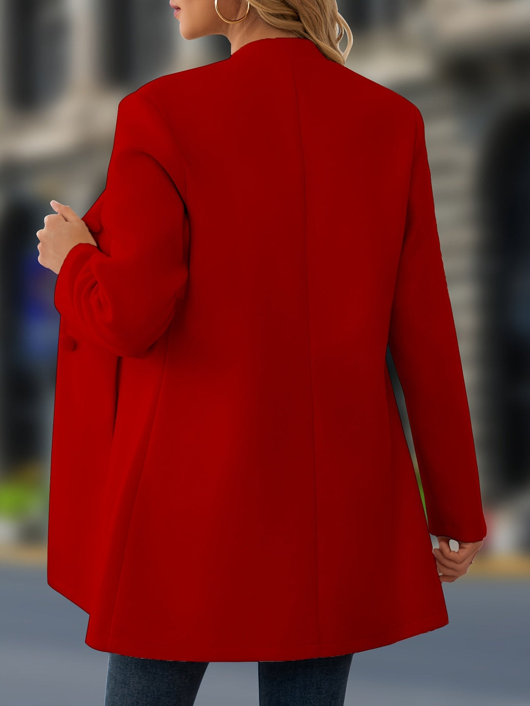 Elegant Wool Coat for Women with Stand Collar Button Front Belted Waist