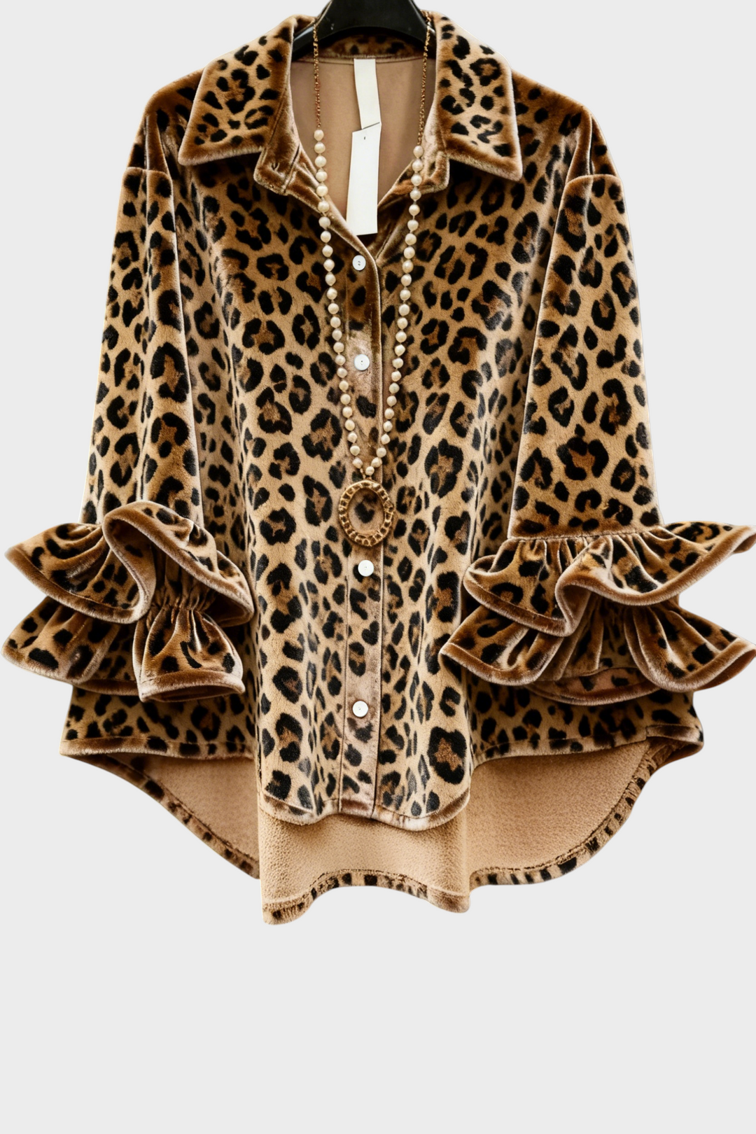 Hella | Blusa in velluto con balze leopardate stile retrò