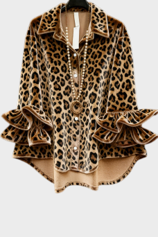 Hella | Blusa in velluto con balze leopardate stile retrò