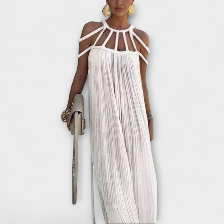 Briar - Maxi Abito Chic in Misto Lino con Spalline Drappeggiate