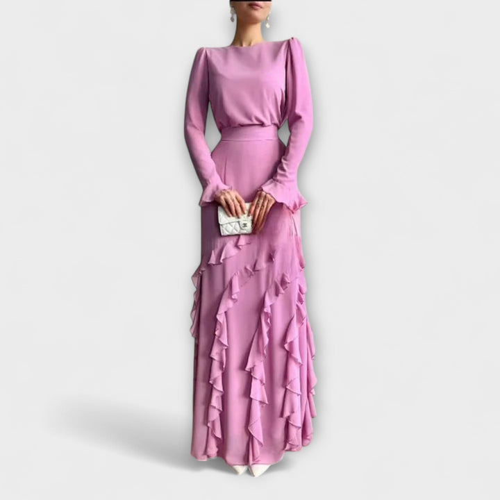 Fallon - Robe longue coupe slim avec volants tridimensionnels