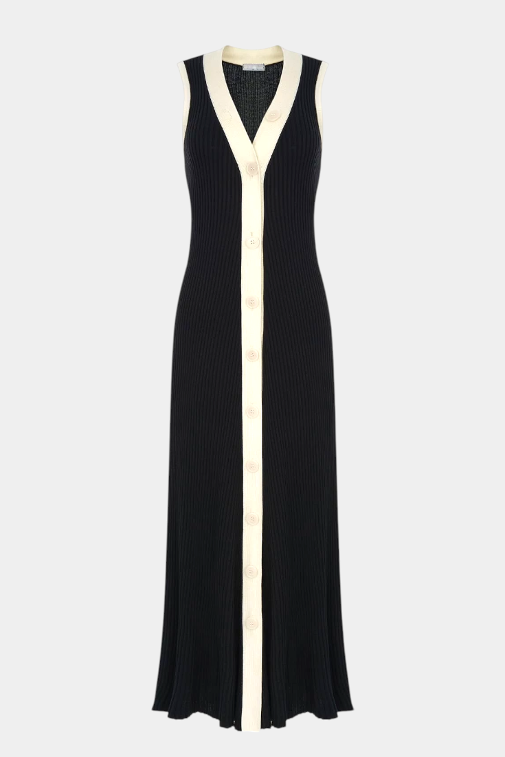 Vestito in maglia senza maniche Brielle con scollo a V e bottoni a contrasto