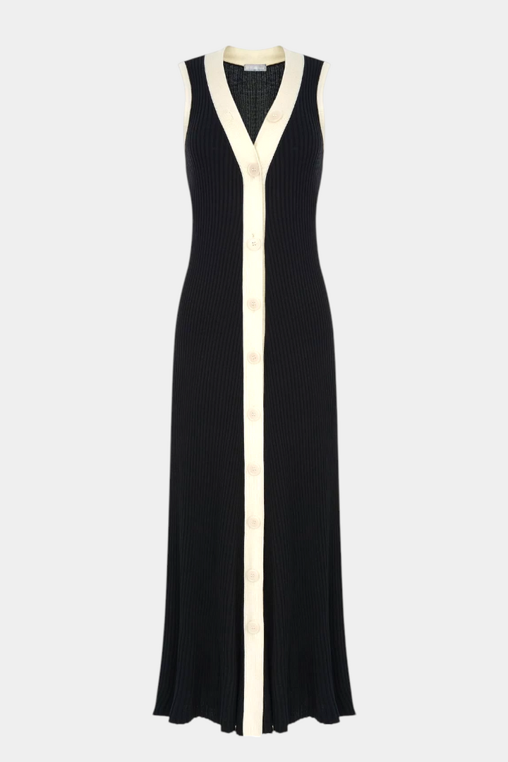 Vestito in maglia senza maniche Brielle con scollo a V e bottoni a contrasto