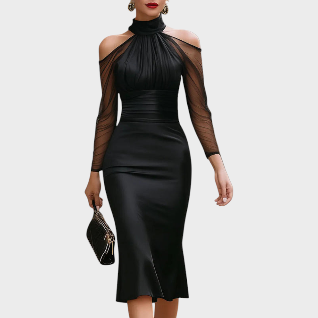 Sanya | Robe Midi Élégante en Satin à Épaules Dénudées