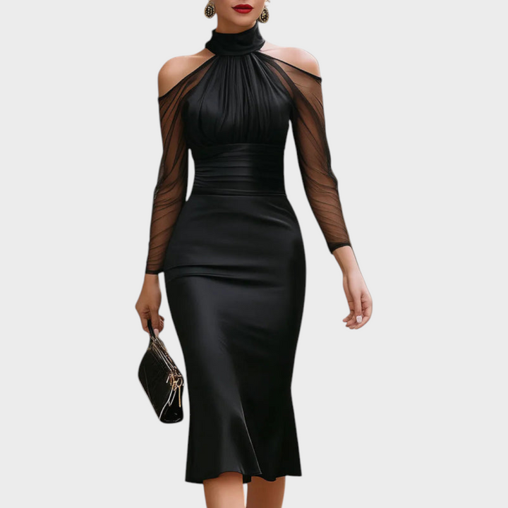 Sanya | Robe Midi Élégante en Satin à Épaules Dénudées