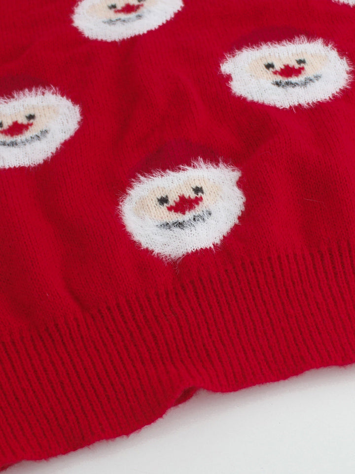 Comfortable Red Santa Print Christmas Sweater for Women with Crew Neck Long Sleeve Oversized Knit Style