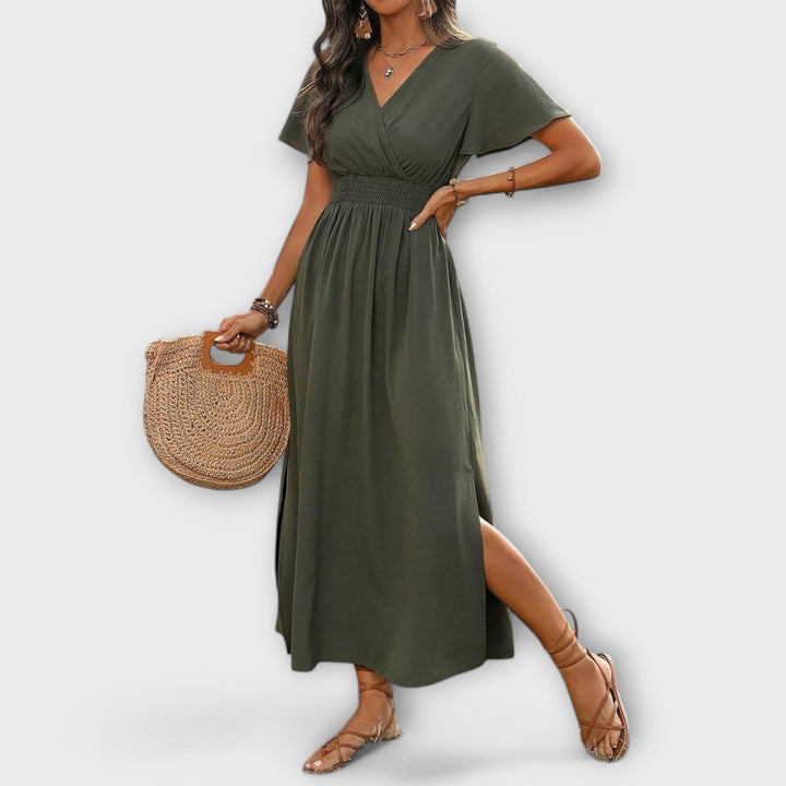 Heather - Robe bohème élégante avec col en V et manches longues